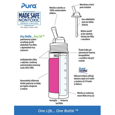 Pura® TERMO fľaša so slamkou s membránou 260ml Moss| Ecobal.sk